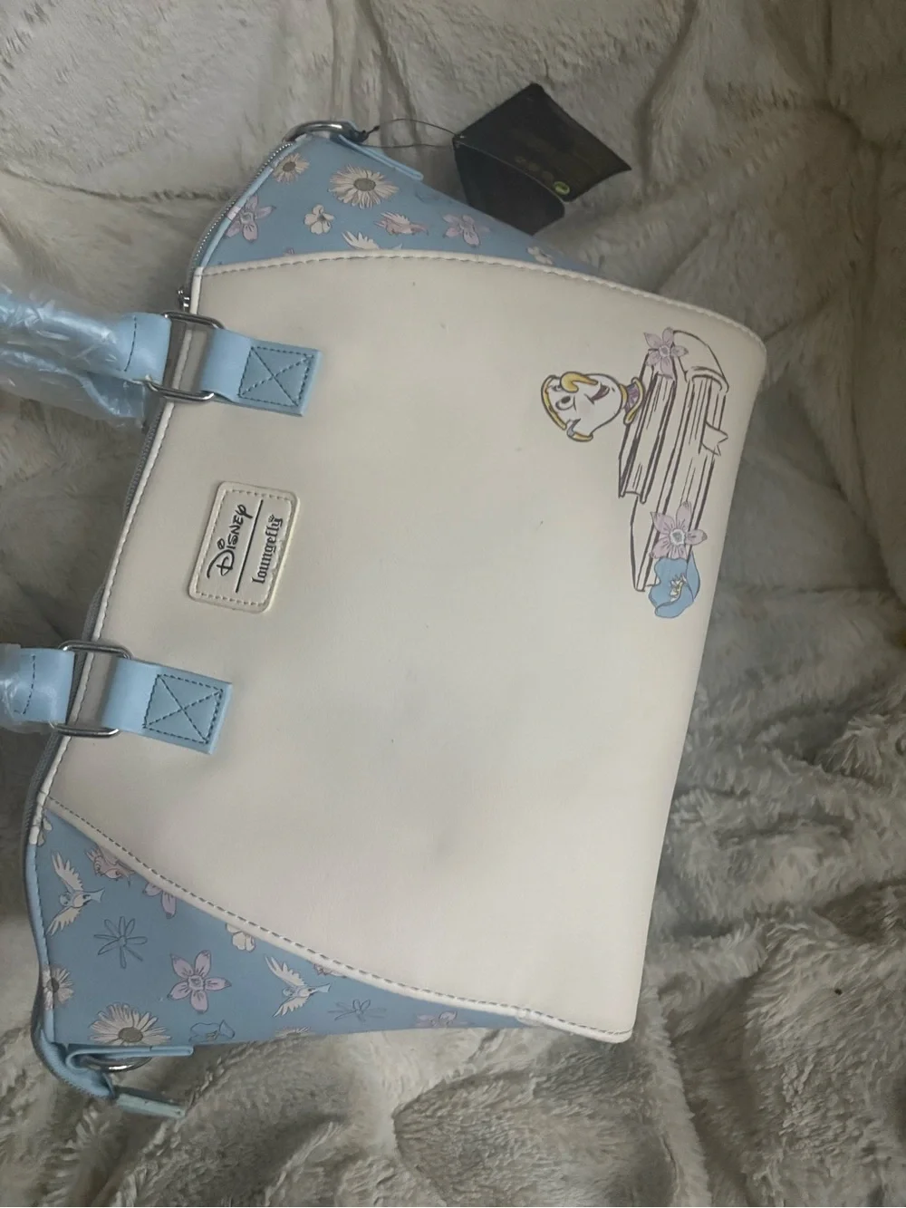 Disney Belle Floral Print Blue & Cream Tote Bag
